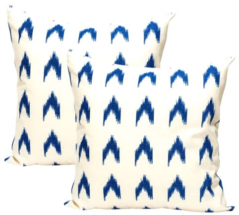 TRESMESTRES Schicke, Lässige und Moderne Kissenbezüge für das Bett - Mediterranes, Bunt, Ikat – Deko Kissenhüllen Set 2er - Kissenbezüge 45 x 45 cm - Blau