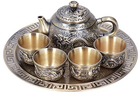 HEEPDD Cafetera turca Juego de té marroquí Herramientas Completas Alivio de Lujo Patrón Exquisito con Plato de Taza para decoración de Mesa de Regalo