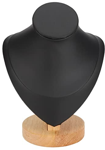 Cyrank Organizador de modelo de joyería pequeña, estante de exhibición de collar de franela 3D con base de madera, cadena colgante, modelo de joyería, soporte de busto(negro)