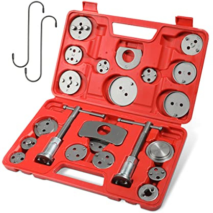 SUJADE YAKEFLY 24Pieces Brake Caliper Tool,Universal Disc Brake Caliper Wind Back Tool and Piston Compression Sets,Heavy Duty Brake Caliper Compression Tool Caliper Piston Tool (Red)