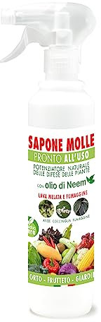 Sapone Molle di Potassio con Olio di Neem 500ml 100% Naturale - Spray Pronto all'Uso per Orto, Frutta e Piante Ornamentali