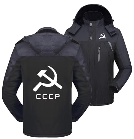 EXitv Veste De Ski À Capuche Amovible pour Hommes pour CCCP Combinaisons De Ski Multi-Poches Manteau Doublé en Fourrure Polaire Vêtements D'extérieur De Couleur-Black||3XL