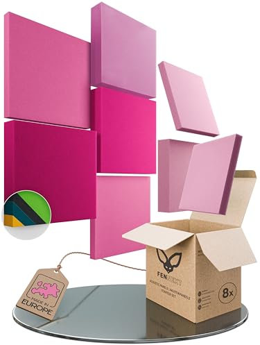 FENNEXT® Schallabsorber Akustikpaneele [8 Stk.] für spürbar reduzierte Geräusche I Modernes Akustikbild aus Quadrat Akustikplatten I Unbedenkliche Wand Paneele hergestellt in der EU I 3D Panels