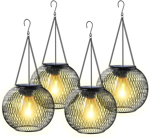 KagoLing Lanterne Solari da Esterno, 4 Pezzi Lampada Solare da Giardino in metallo IP65 Impermeabile Lampada da esterno per da Esterno Giardino Natale Feste Camera da Letto Decorazioni (Bianco caldo)