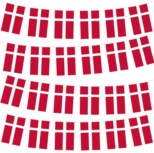 10 m/32,8 fot Danmark flagga flaggväv med 30 flaggor för olympiska spelen Euro partydekorationer 2024, Danmark flaggbanderoll för inomhus utomhus fotbollsspel sportevenemang, Danmark festdekorationer