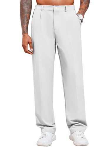Runcati Pantalon chino décontracté pour homme - Pantalon de costume élégant - Pantalon en tissu élégant pour homme - Pour le travail, Blanc., M