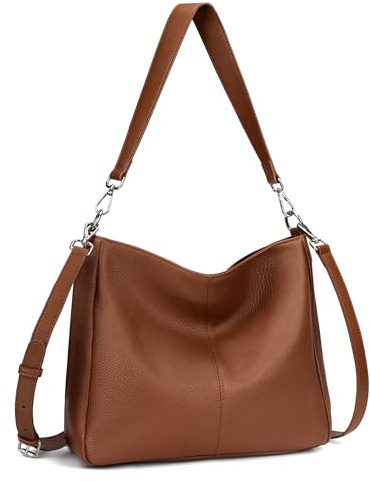 befen Damen Handtasche Echtleder Henkeltasche Shopper Tasche, Weiches Hobo Umhängetasche Schultertasche Frauen Mittelgroße mit 2 Schultergurten - Einfache Klassische Elegante, Braun
