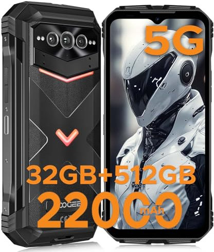 DOOGEE V MAX Pro Rugged Smartphone 5G, 22000mAh/33W, 512GB/TF 2TB Rugged Phone, 6.58” 120Hz FHD+, 108MP+20MP Night Vision, 5G Dual SIM Waterproof Phone, Face/Fingerprint Unlock/NFC, Black