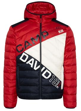 Camp David Giacca trapuntata da uomo con blocco colorato e stampa sulla schiena, Flight Red, XXXL