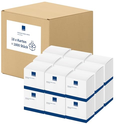 ABENA Sterile Kompressen 10x10 cm, Vlieskompressen, Mullkompressen, 1800 Stück, ULTRASOFT Wundauflagen, 4-lagig, Verpackt 2 Stück, Nicht gewebt, Saugfähig, Weich, (1 Karton = 18 x 100 Stück)