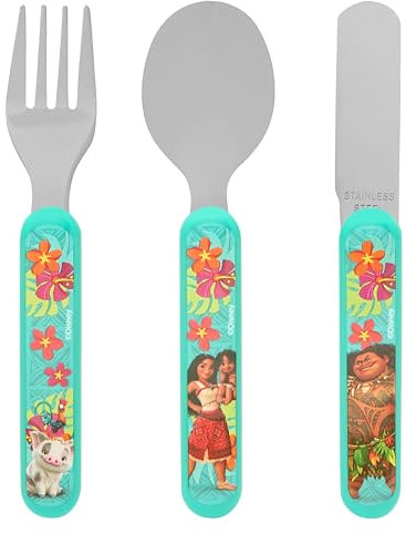 Disney Moana 2 Kids Cutlery Set by Polar Gear | 3pc Childrens Cutlery Set Disney Gifts for Girls & Boys | Moana Gifts Toddler Cutlery Made from Food-Safe Stainless Steel & ABC Plastic