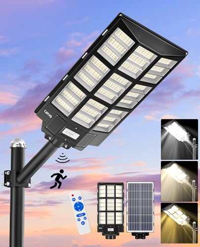 JAYNLT Y-7200W Lampione Solare Led Esterno, 3000K/4000K/6500K Lampioni Solare Commerciale dal tramonto all'alba, IP67 Impermeabile Lampada Stradale con Sensore di Movimento per Garage, Cortile