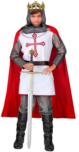 W WIDMANN MILANO Party Fashion – barnkostym tempelriddare, topp med huva, bälte, kappa, karneval, temafest