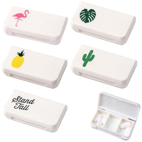 XURJUMI 5 contenitori per pillole, piccoli per viaggiare, 3 scomparti per pillole, mini 1 giorno, mini scatola per pillole, piccolo portapillole, per viaggi, vitamine, olio di pesce, medicinali