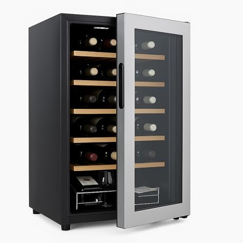 Générique Cave à Vin de Service – 15 Bouteilles – Température Réglable 6-14°C – Porte Vitrée – Étagères en Bois – Inox