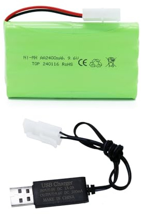 Tosiicop 9.6V 2400mAh RC Akku - AA NiMH Wiederaufladbar Ferngesteuertes Auto Akkupack RC Rechargeable Battery mit KET-2P Stecker und USB-Ladekabel für Remote Control Truck Tank Boot und Schlachtschiff