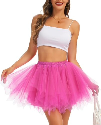 Wikoan Women's Tutu Skirts 50s Vintage 3 Layerd Tutu Tulle Skirt Petticoat Ballet Skirt for Halloween Cosplay Dance Costume Pink,XX-Large-3X-Large