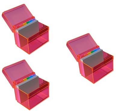 Osco Medium Neon Acrylic Index Box, 3 Pack, A to Z Divider Tabs, 100 Lined Revision Cards, Ruled Flash, Recipe Notes, Office Contacts Filing, Holds 6 × 4 card (148 × 105 mm)