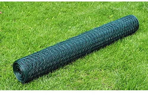 Recinzione da giardino resistente, recinto in filo metallico con rivestimento in PVC, 25 x 0,5 m, verde, per pollaio, rete per pollame, supporto per piante e barriera per cani