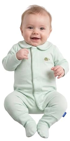 Magnettino Pijama Bebé Cierre Magnético para Cambio Fácil y Práctico, Algodón 100% Orgánico, Color Verde Menta Tortuga, Pies Convertibles para el Frío, Pelele Entero Suave, Talla 0-3 Meses