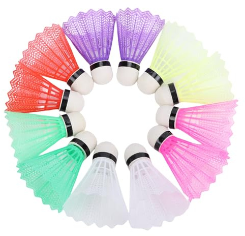 Fockety Volani da Badminton, Volani in Nylon da 12 Pezzi con Stabilità Palline da Badminton Ad Alta velocità per Allenamento di Pratica di Battuta di Baseball, Palline da per Cortili (Multicolore)