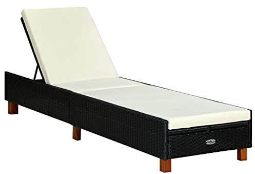 Tomostar Bain de Soleil, Chaise Longue Jardin Extérieur Transat pour Piscine avec Coussin Résine tressée Noir