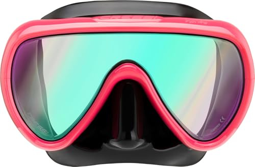 CRESSI dal 1946 - Honey - Maschera Compatta Design Specifico per Donna, Monovetro Temperato, Morbido Facciale in Silicone 100%, Fibbie Rapide - Nero/Fuchsia 420 UV Lenti Blu/arancio - Unica
