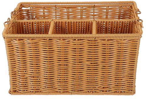 Ciieeo Cesto Porta Posate Intrecciato in Finto Rattan Rustico, Portautensili da Cucina Compatto Manico, Organizer per Posate Casa e Picnic, Adatto a Camere e Camper