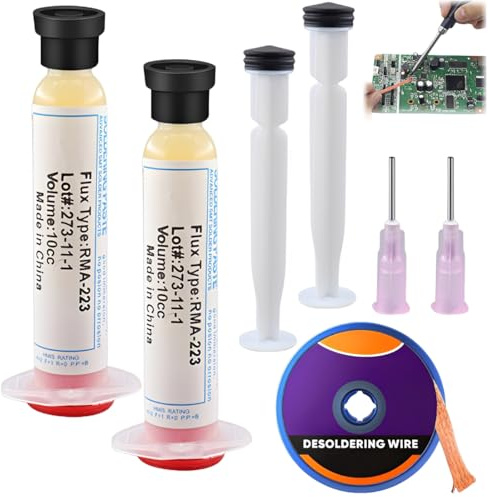 TRMPLX Kit de Soldadura 2 Piezas - Pasta Flux y Malla Desoldar - Herramienta de Precisión para Circuitos Electrónicos