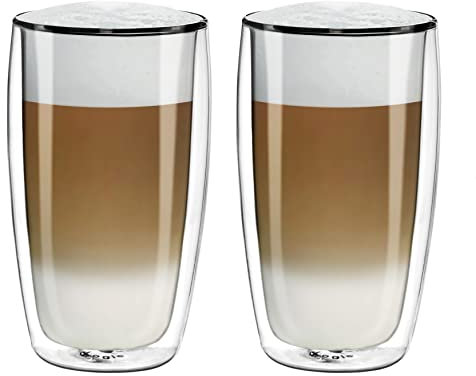 FilterLogic CFL-670B Thermoshield - Bicchiere sottovuoto a doppia parete per latte macchiato (confezione doppia), lavabile in lavastoviglie