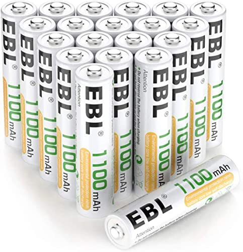 EBL AAA Rechargeable Batteries Ni-MH 1100mAh - High Capacity AAA Battery x 20 and Rechargeable Battery Storage Case x 1 (New Packaging, Images Coming Soon)