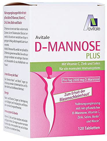 Avitale D-Mannose Plus 2000mg Tabletten mit Niacin und Biotin zur Förderung der Blasenschleimhaut* - Nur 2 Tabletten täglich!, 120 Stück