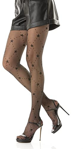 Gi&Gi Collant fantaisie en étoile femme 40Den Extra Confort Bon Quanlité Made in Italy N.1593, Noir, L/XL