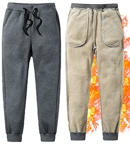 CheChury Hombre Invierno Pantalones Casual Gruesos de Forro Polar Térmicos Pantalones al Aire Libre Invierno Cálido Pantalones Ajustable Cordón Pantalones Jogger con Bolsillo