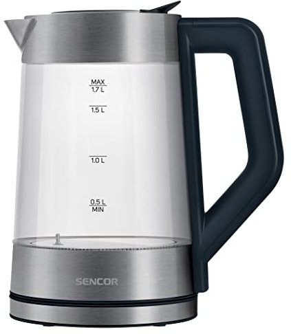 Sencor Hervidor de cristal SWK 1795SS, capacidad de 1,7 l, potencia de 2200 W, acero inoxidable, luz LED interna, 100% libre de BPA, ajuste de temperatura (50 °C a 100 °C) SWK 1795SS