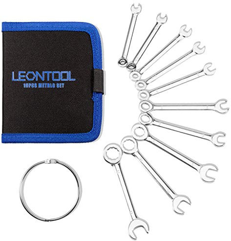 LEONTOOL Kleines Schraubenschlüssel-Set, metrisch, 10 Stück, 4 mm bis 11 mm, offenes Ende und Kastenendschlüssel mit Schlüsselring, Zündschlüssel-Set, Standard mit tragbaren Aufbewahrungstaschen