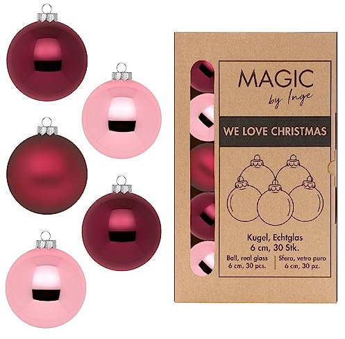 Weihnachtskugeln Glas 6cm x 30 Stück in Kartonbox Christbaumkugeln Beere rosa Berry Kiss