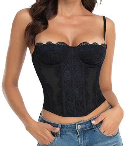 Raxnode Corsé de encaje para mujer, sexy, para salir, fiesta, club, con hebilla, Negro -, XL