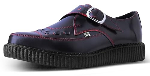 T.U.K. Pointed Creeper Monk Buckle - Men's and Women's Shoes - Colour Burgundy Leather - Size UK Men 9 / UK Women 10