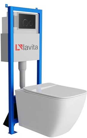 Lavita LAV 101 Élément mural pour WC 40 cm + évier mural suspendu sans bord + panneau de commande LAV 200.4.4 noir | Kit complet | Réservoir de chasse encastré | WC complet