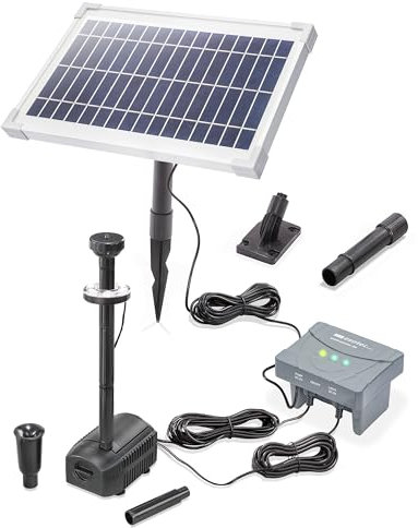 esotec 101936 Kit de pompe solaire à LED pour bassin avec 8 400 LED, batterie LiFePo4, pompe d'arrosage 400/h, piquet de terre, panneau solaire 8 W, fontaine solaire de jardin, jeu d'eau, pompe de