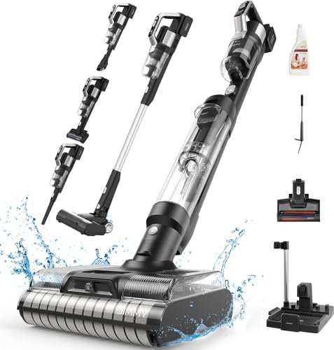 Jimmy PW11 Pro MAX Aspirador Escoba sin Cable en Seco y Húmedo, Cepillos de Doble Rodillo, Secado con Aire Caliente, Desagüe Automático y Manual, Aspira y Friega, Apto para Suelos Duros Alfombras