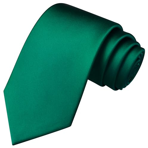 Branduce Emerald Green Tie Solid Satin Ties for Men Silk Blend Necktie for Wedding Business (TA11-21)