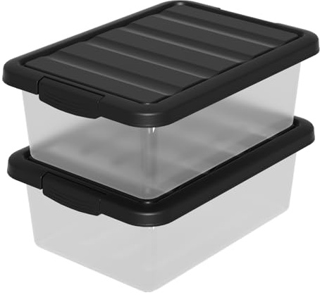 Buyitt 16L*2 Plastic Storage Boxes with Lids, Stackable Storage Bin Container with Click Closure and Black Lid
