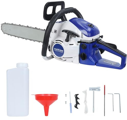58cc Gas Chainsaw, 20 Inch Gas Powered Chain Saw, 2-Cycle Handheld Petrol Chainsaw with Non-Slip Handle ＆ Automatic Oiler, 2200W High-Power Logging Saw for Wood Cutting and Tree Trimming Blue