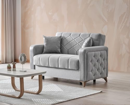 Stella Furniture Chesterfield 2 Seater Sofa Bed with Storage for Living Room - Convertible Two Seater Sofas & Couches with Cushions - Free Assembly & Delivery (2 Seater, Gray)