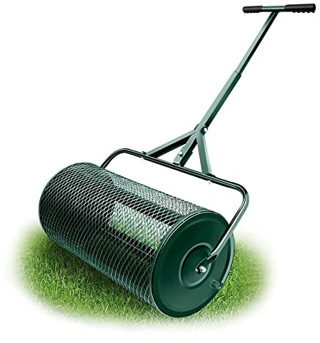 Resistente spandiconcime e muschio di torba con manico a T, rullo leggero per prato per una distribuzione efficiente del terreno in giardini e cortili