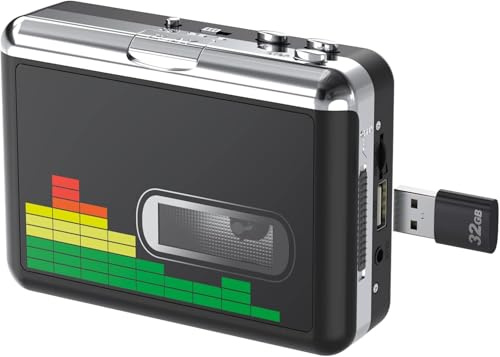 Lettore di cassette USB, convertitore da nastro a MP3, lettore musicale portatile, convertitore di cassette a MP3, con cuffie, nessun PC necessario