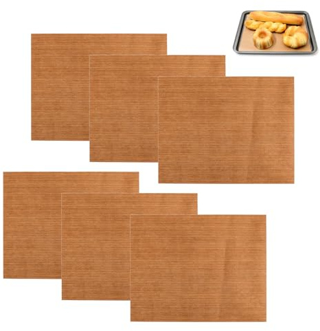 6 Pack Reusable Teflon Oven Liners, Non Stick Paper Baking Sheets, 30x40cm Baking Silicone Baking Mat, Heat Resistant Parchment Paper for Baking Tray, Sheets for Bread, Biscuits, Meat, and Roasting