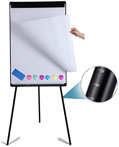 DexBoard Dry Erase Easel 36 x 24, Height Adjustable Magnetic White Board with Tripod Stand, Office Presentation Board with 25 Sheets Flipchart Paper Pad, Magnets & Eraser, Black